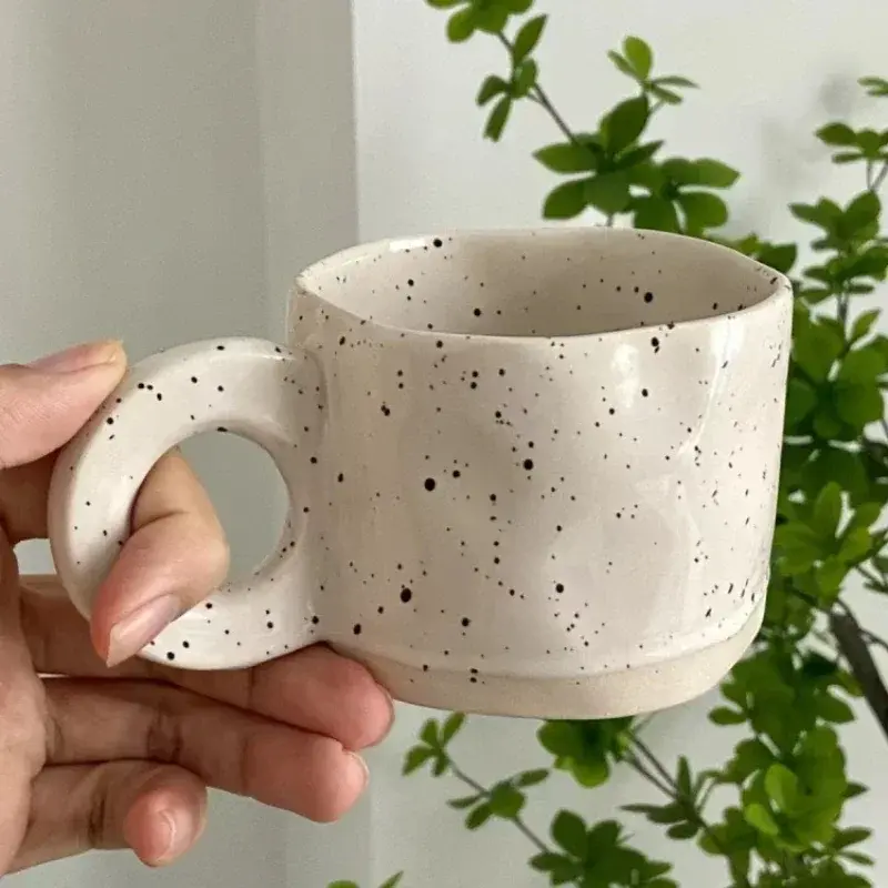 Creative Ring Handle Ceramic Mug Korean ins style Irregular Splash ink Coffee Cup Office Home Breakfast Tea Cup Handgrip Mug