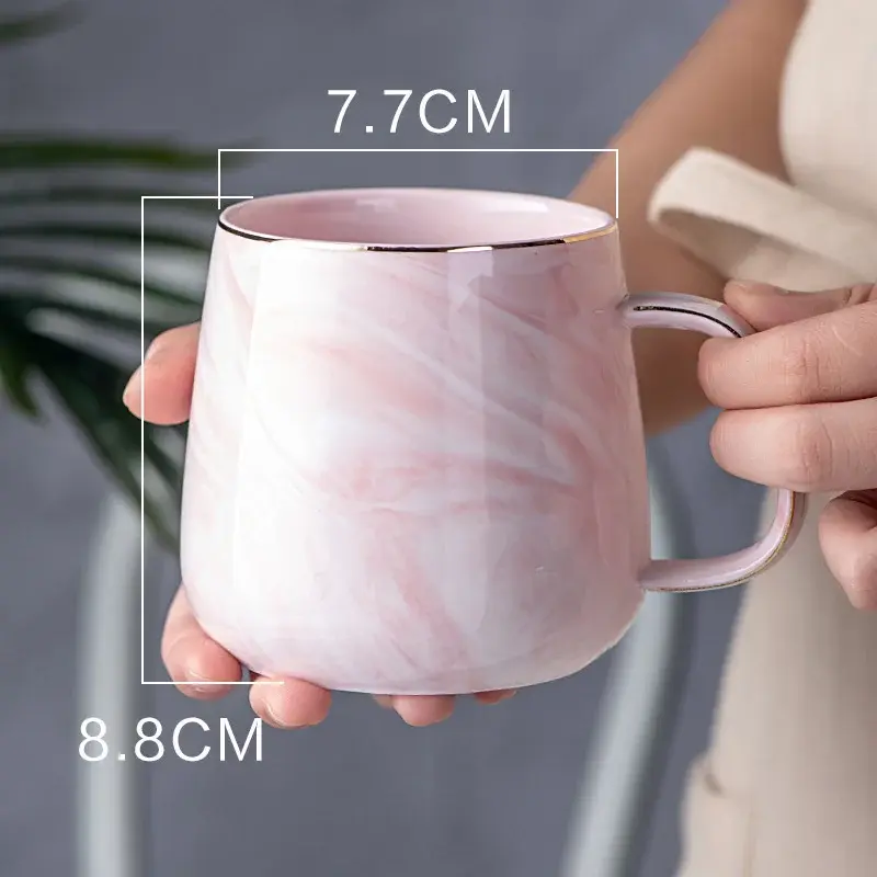 Pink/Grey Ceramic Mug Nordic Ins Style Marbled Gold Rim Coffee Cup Oatmeal Breakfast Cup Valentine's Day Dift Couple water cups