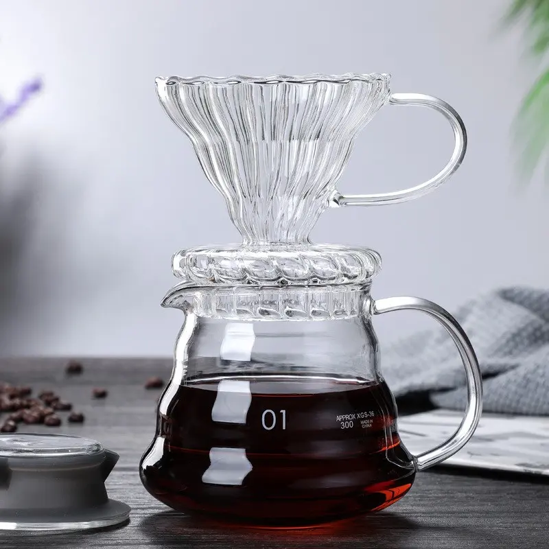 350/600/800ml Clear Glass Coffee Carafe Clouds Shape Glass Kettle Sharing Pot with Lids Coffee Pot for Pour Over Coffee Maker