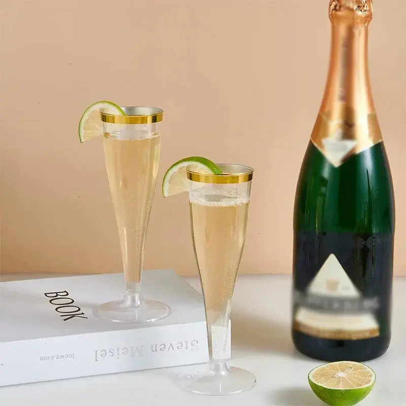 25pcs Disposable Plastic Champagne Flutes 5Oz Clear Glitter Champagne Cups Bar Wedding Party Wine Cups Crystal Wine Cocktail Cup