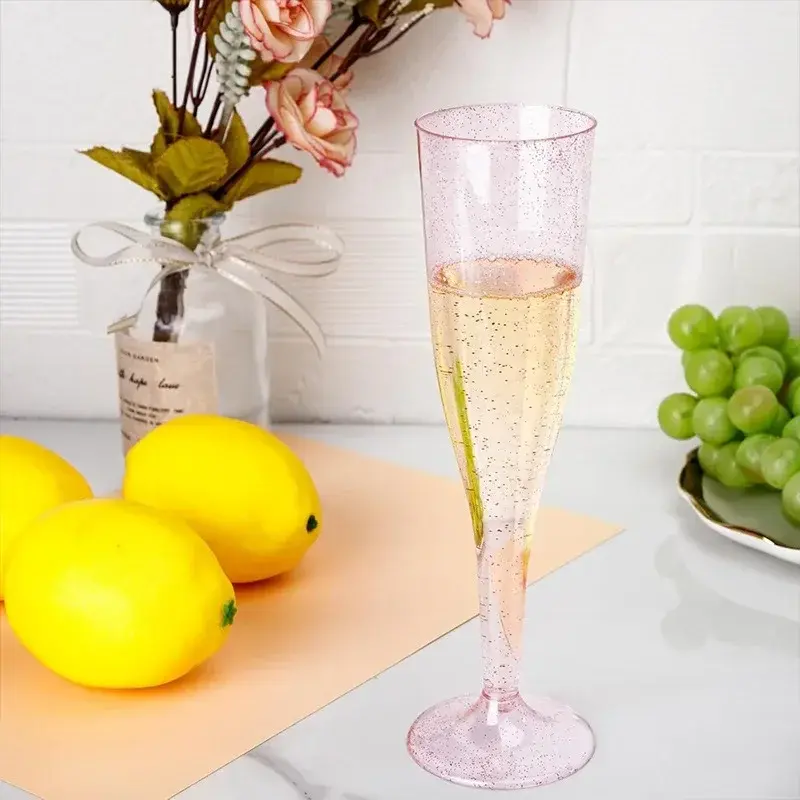 25pcs Disposable Plastic Champagne Flutes 5Oz Clear Glitter Champagne Cups Bar Wedding Party Wine Cups Crystal Wine Cocktail Cup