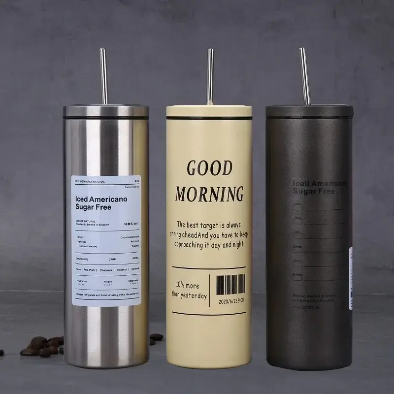 Coffee Cup Thermos Cup Stainless Steel Double-layer Vacuum Thermos Cup with Straw Portable Car Coffee Cup Office Water Cup