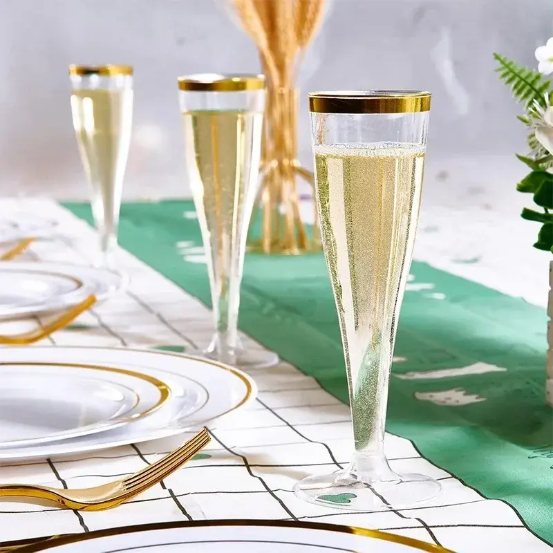 25pcs Disposable Plastic Champagne Flutes 5Oz Clear Glitter Champagne Cups Bar Wedding Party Wine Cups Crystal Wine Cocktail Cup