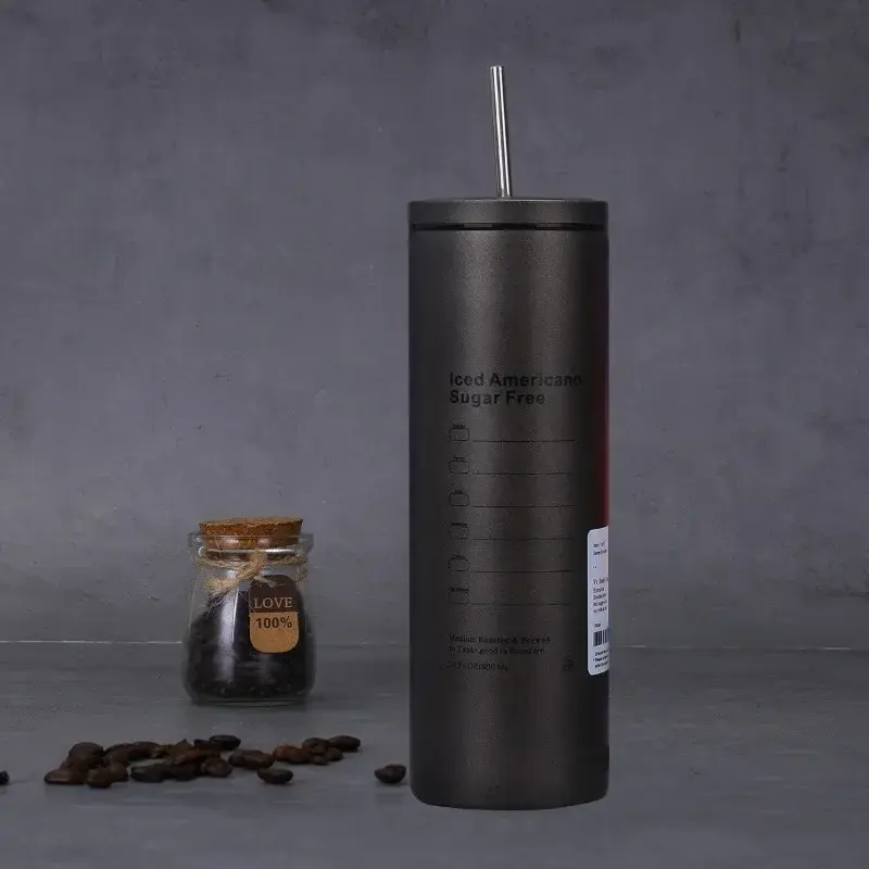 Coffee Cup Thermos Cup Stainless Steel Double-layer Vacuum Thermos Cup with Straw Portable Car Coffee Cup Office Water Cup
