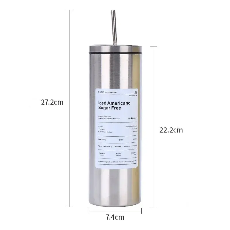 Coffee Cup Thermos Cup Stainless Steel Double-layer Vacuum Thermos Cup with Straw Portable Car Coffee Cup Office Water Cup