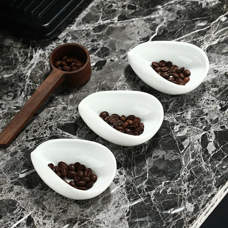 Coffee Beans Dose Trays Ceramic Pure White Smooth Porcelain Teaspoon Tea Separator Vessel Coffee Bean Spoon Shovel Tea Trays