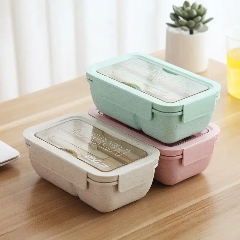 850/1100ml Wheat straw Japanese Lunch box Rectangle/square BPA Free Bento Boxes for Students Portable Food Storage Container