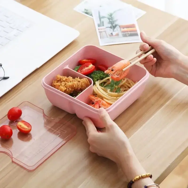 850/1100ml Wheat straw Japanese Lunch box Rectangle/square BPA Free Bento Boxes for Students Portable Food Storage Container