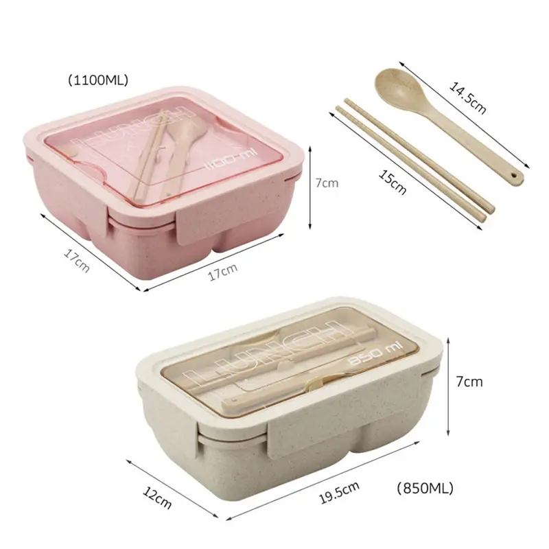 850/1100ml Wheat straw Japanese Lunch box Rectangle/square BPA Free Bento Boxes for Students Portable Food Storage Container