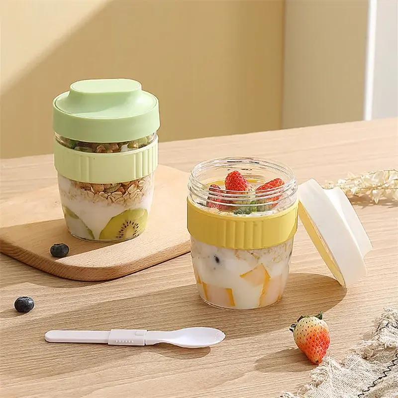 480/570ml Breakfast Cup Portable Oatmeal Cereal Nut Yogurt Salad Cup With Spoon Picnic Lunch Box Students Food Storage Container