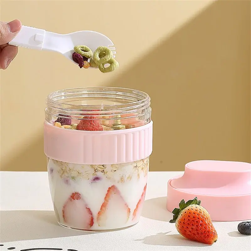 480/570ml Breakfast Cup Portable Oatmeal Cereal Nut Yogurt Salad Cup With Spoon Picnic Lunch Box Students Food Storage Container