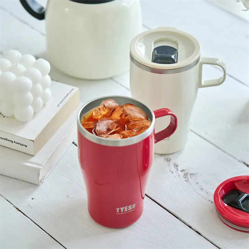 TYESO Stainless Steel Insulated Coffee Cup 400/500ML Tumbler Bottle Car Mug With Handle Thermal Iced Travel Mug Home Outdoor