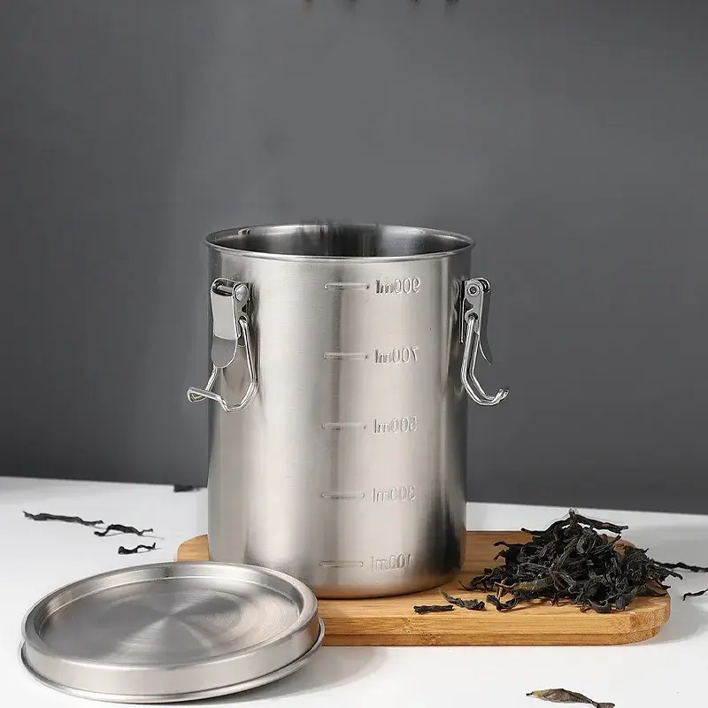 Stainless Steel Storage Tank Sealed Tank Food Storage Container with Scale Large Capacity Coffee Bean Cereal Tea Storage Tank