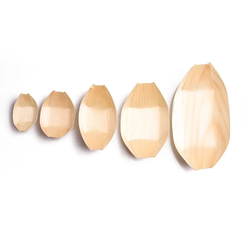 50Pcs Disposable Wooden Boat-shaped Sushi Plate Salad Dessert Bowl Pine Wood Bowl Plate Tray for Home Party Wedding Supplies