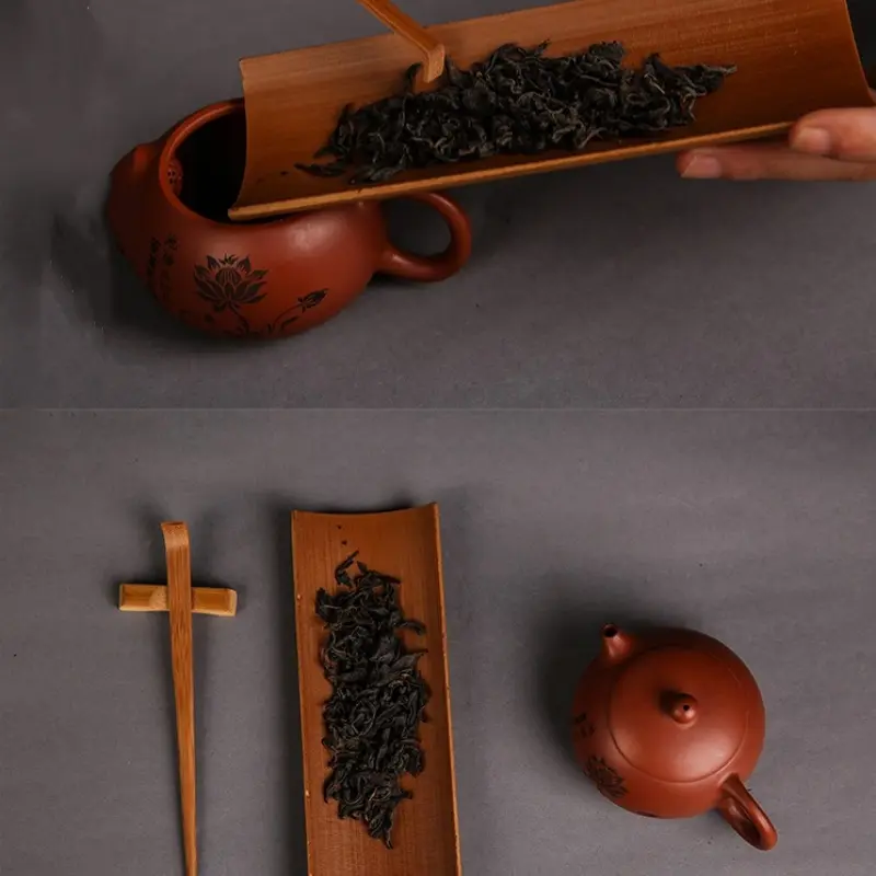 3/4/5Pcs Bamboo Carbonized Teaware Set Tea Tray Teaspoon Tea clip needle Exquisite Tea Making Tool Accessories Spoon Tongs