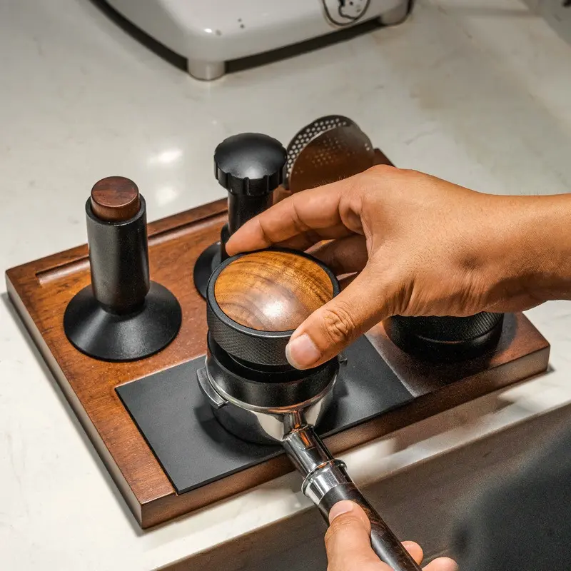 51-58MM Universal Coffee Tamper Station Stand Wooden Coffee Organizer Box for Portafilter Distributor &Puck Screen Coffee Tools