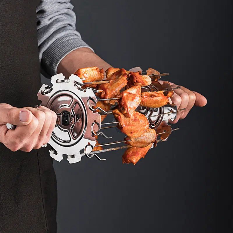 Oven Grill Cage Stainless Steel Rotating Meat Skewer Heat-Resistant Non-Stick Kebab Maker Machine Air Fryer Lamb BBQ Roaster