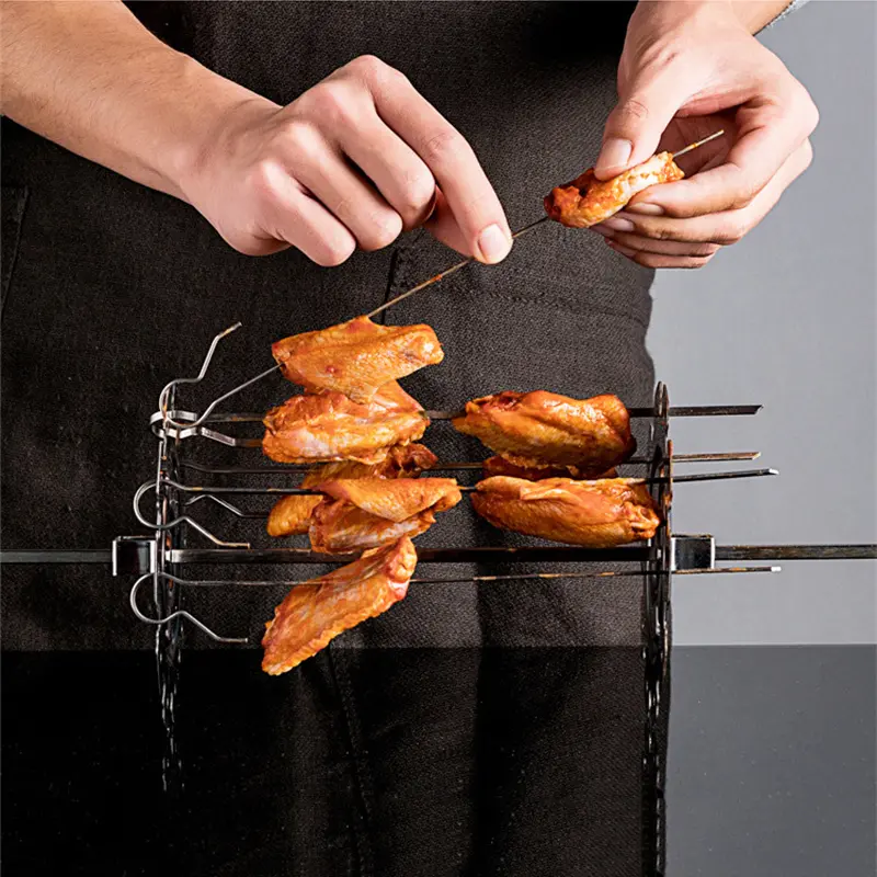Oven Grill Cage Stainless Steel Rotating Meat Skewer Heat-Resistant Non-Stick Kebab Maker Machine Air Fryer Lamb BBQ Roaster