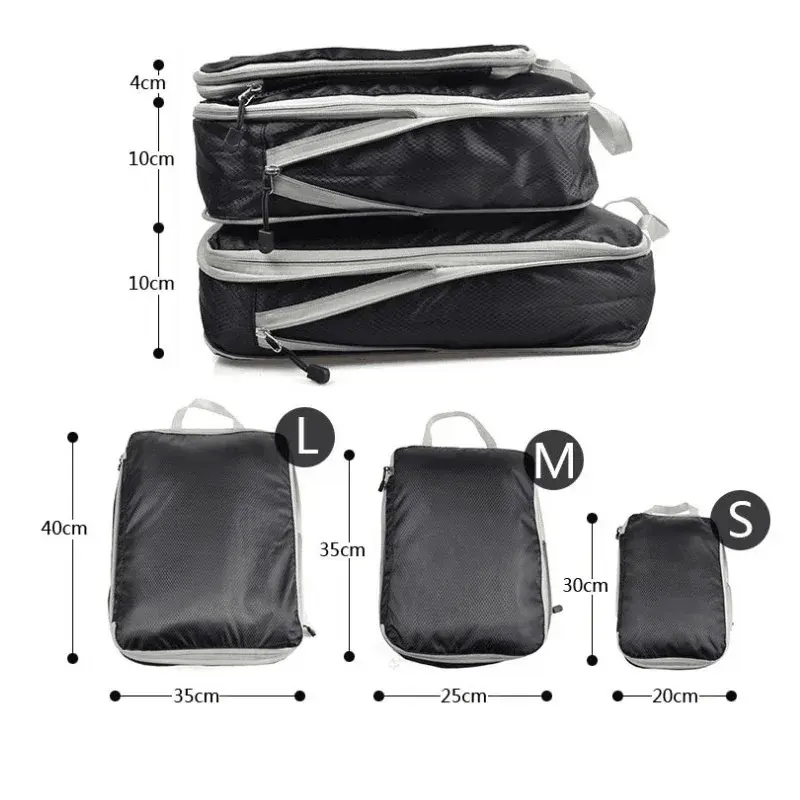 3Pcs Compressible Travel Storage Bag Foldable Waterproof Packing Cubes Travel Suitcase Portable With Handbag Luggage Organizer