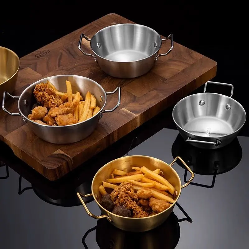 Salad Bowl Soup Bowl 304 Stainless Steel with Double-ear Anti-scalding Handle Instant Noodle Bowl Salad Snack French Fries Bowl
