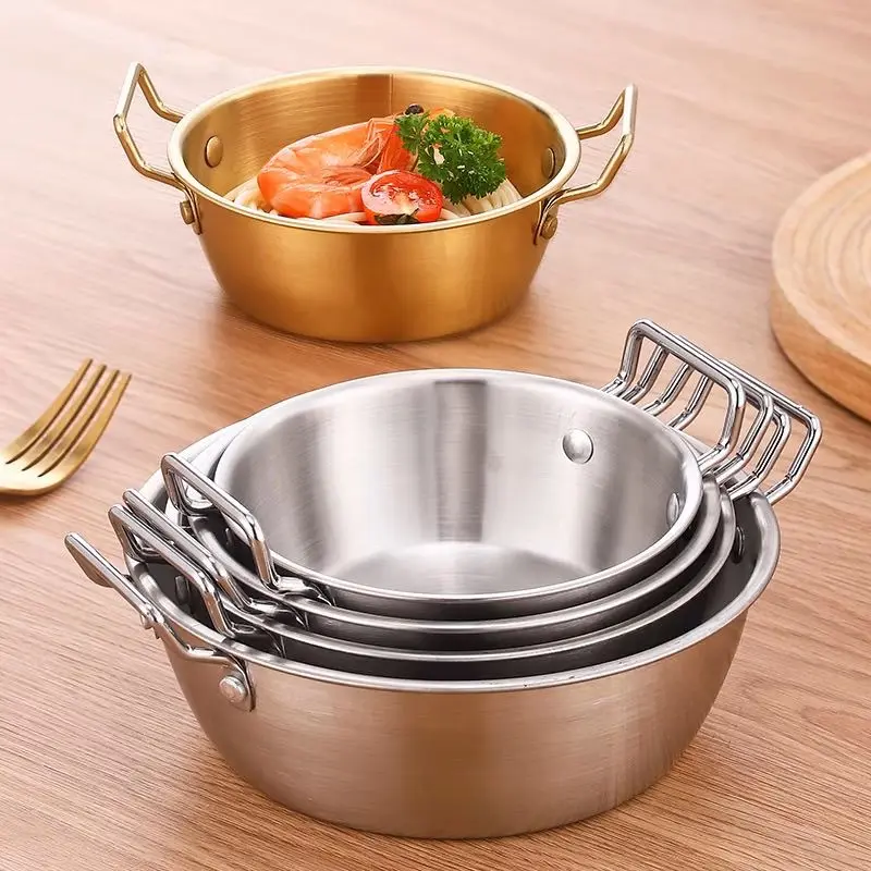 Salad Bowl Soup Bowl 304 Stainless Steel with Double-ear Anti-scalding Handle Instant Noodle Bowl Salad Snack French Fries Bowl