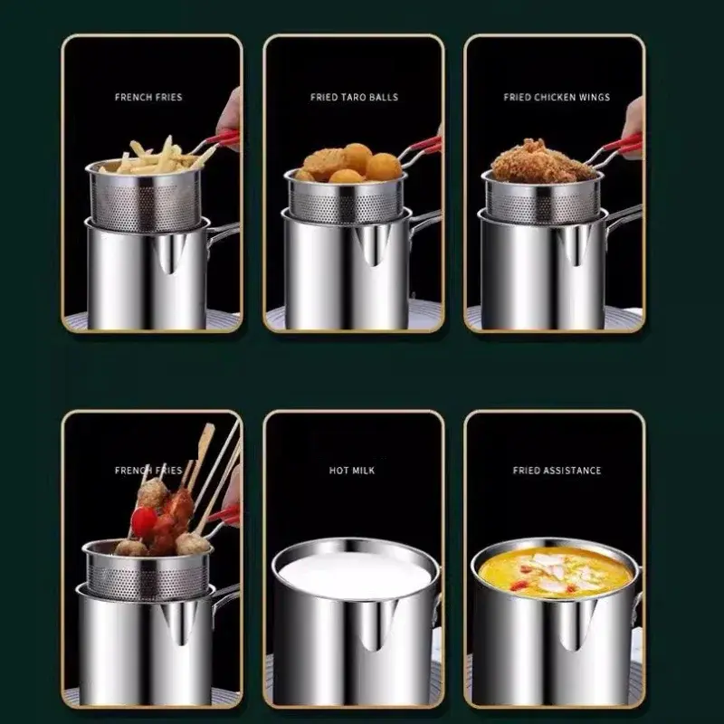 Deep Fryer with Frying Basket Stainless Steel Kitchen Specific Frying Chicken Deep Fryer Multifunction Small Pot Cooking Tools