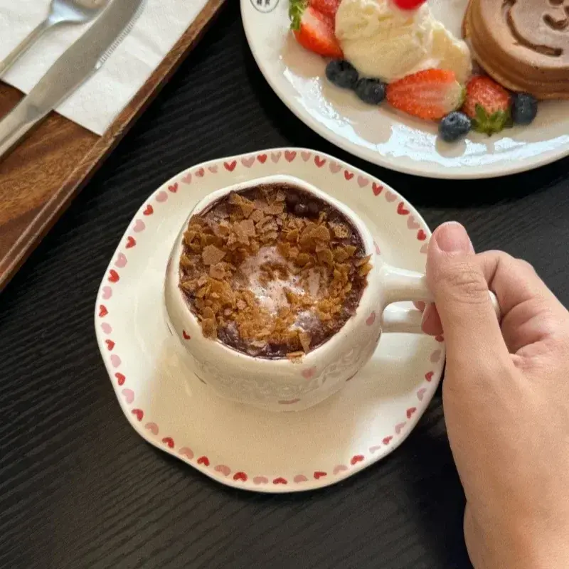 Ceramic Coffee Cup & Saucer Hand-pinched Irregular Pastoral floral pattern Coffee cup Breakfast  Afternoon tea cup Dessert Plate