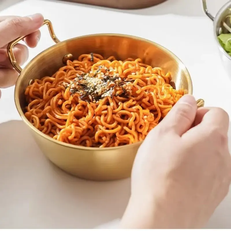 Salad Bowl Soup Bowl 304 Stainless Steel with Double-ear Anti-scalding Handle Instant Noodle Bowl Salad Snack French Fries Bowl
