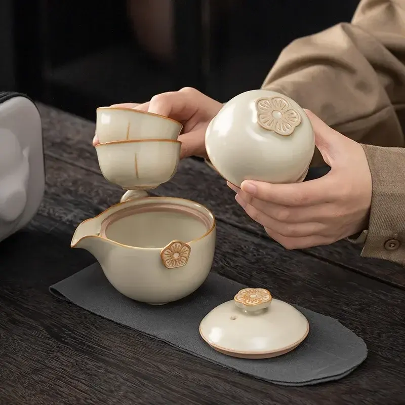 Ceramic Tea Set Teapot Teacup Kung Fu Teaware Portable Nesting Storage Outdoor Travel Camping Tea Making Tools Holiday Gift
