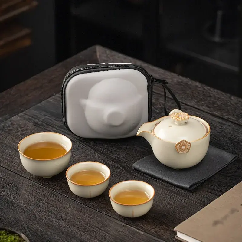 Ceramic Tea Set Teapot Teacup Kung Fu Teaware Portable Nesting Storage Outdoor Travel Camping Tea Making Tools Holiday Gift