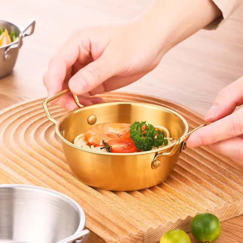 Salad Bowl Soup Bowl 304 Stainless Steel with Double-ear Anti-scalding Handle Instant Noodle Bowl Salad Snack French Fries Bowl