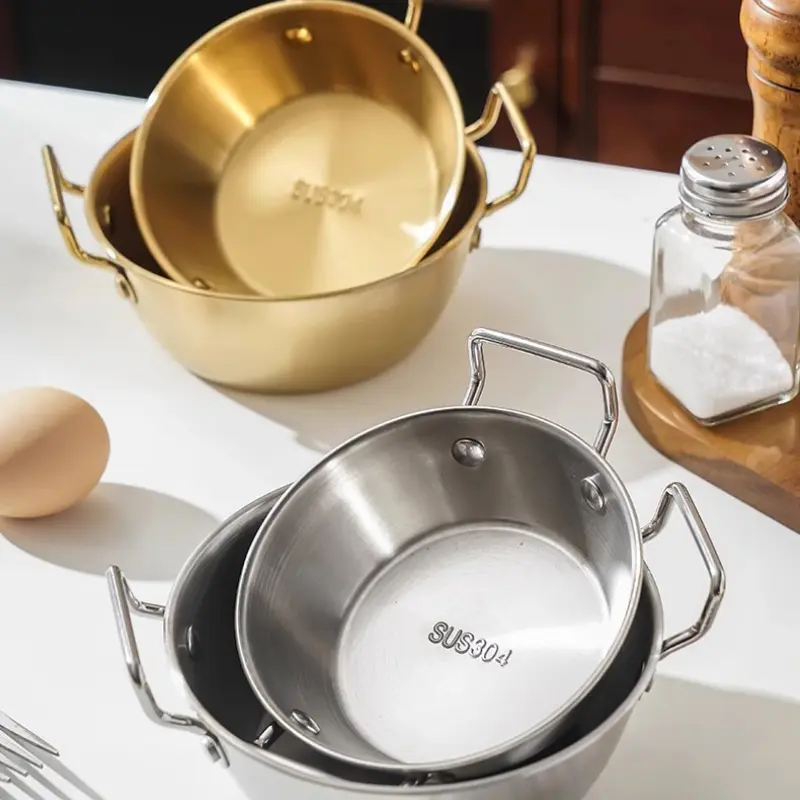 Salad Bowl Soup Bowl 304 Stainless Steel with Double-ear Anti-scalding Handle Instant Noodle Bowl Salad Snack French Fries Bowl