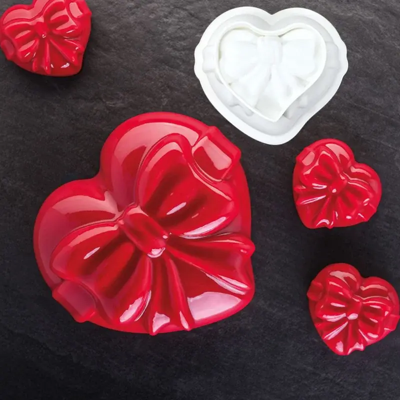 Silicone Cake Decorating Tools Bow & Love Heart Chocolate Mousse Mold DIY Handmade Soap Mould Wedding Valentine's Day decoration