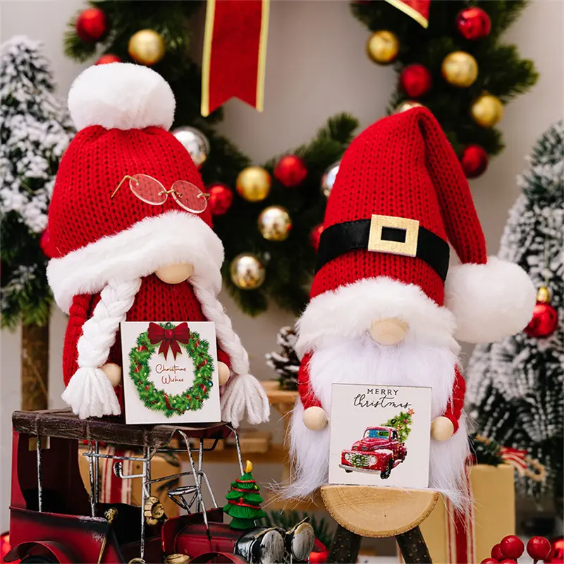 New Red Cute Gnome doll Christmas Hairball Knitted hat dwarf Faceless doll Boy Girl forest old man Christmas Decor Xmas Ornament