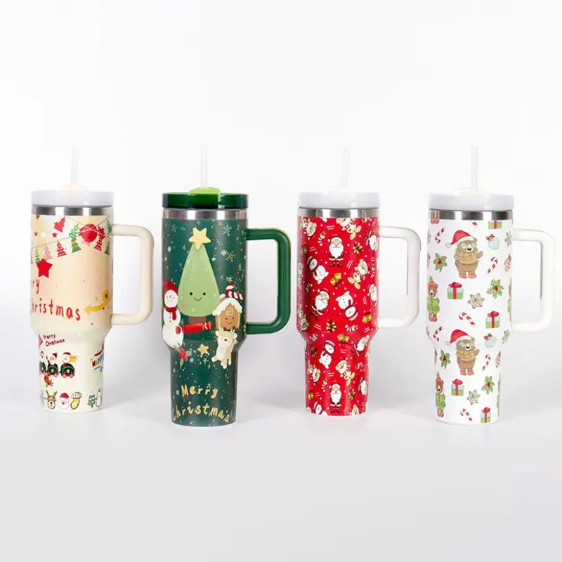 Christmas Stainless Steel Thermos Bottles 40oz Tumbler Cold Hot Drinks Insulated Water Bottle with Straw Car Cup Travel Mug