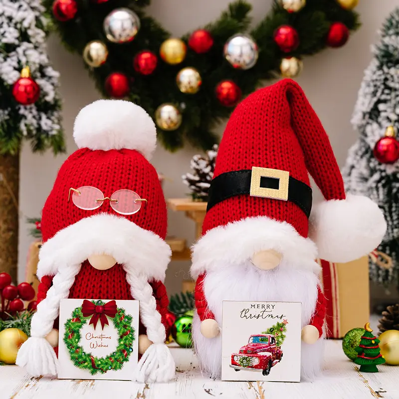 New Red Cute Gnome doll Christmas Hairball Knitted hat dwarf Faceless doll Boy Girl forest old man Christmas Decor Xmas Ornament