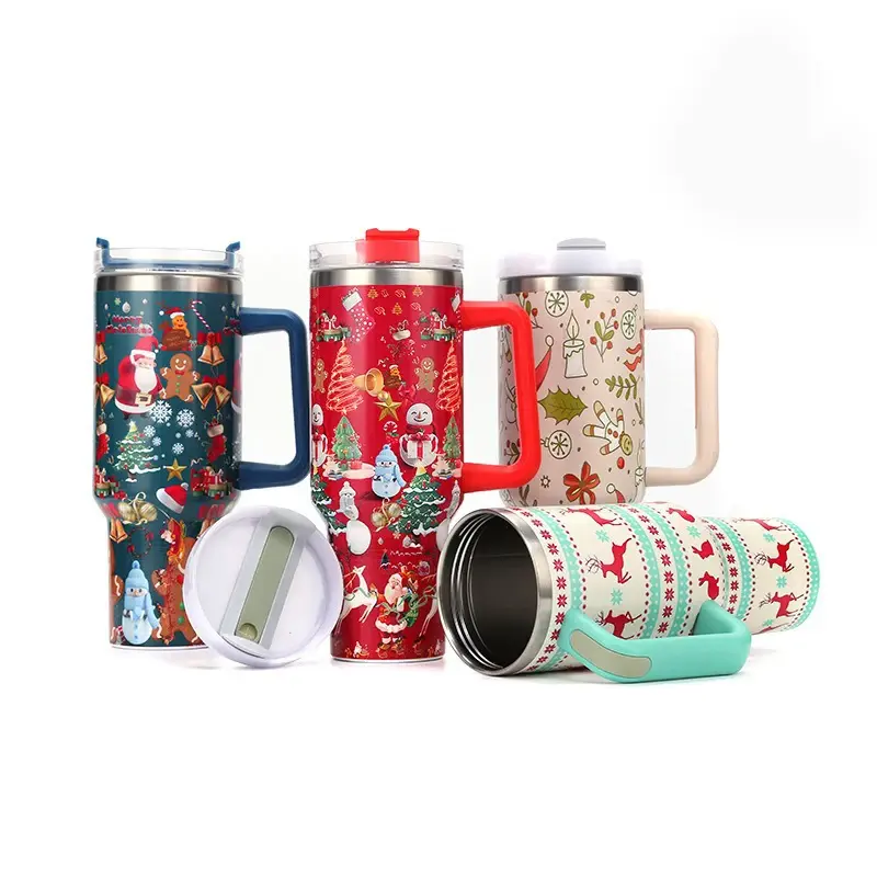 Christmas Stainless Steel Thermos Bottles 40oz Tumbler Cold Hot Drinks Insulated Water Bottle with Straw Car Cup Travel Mug