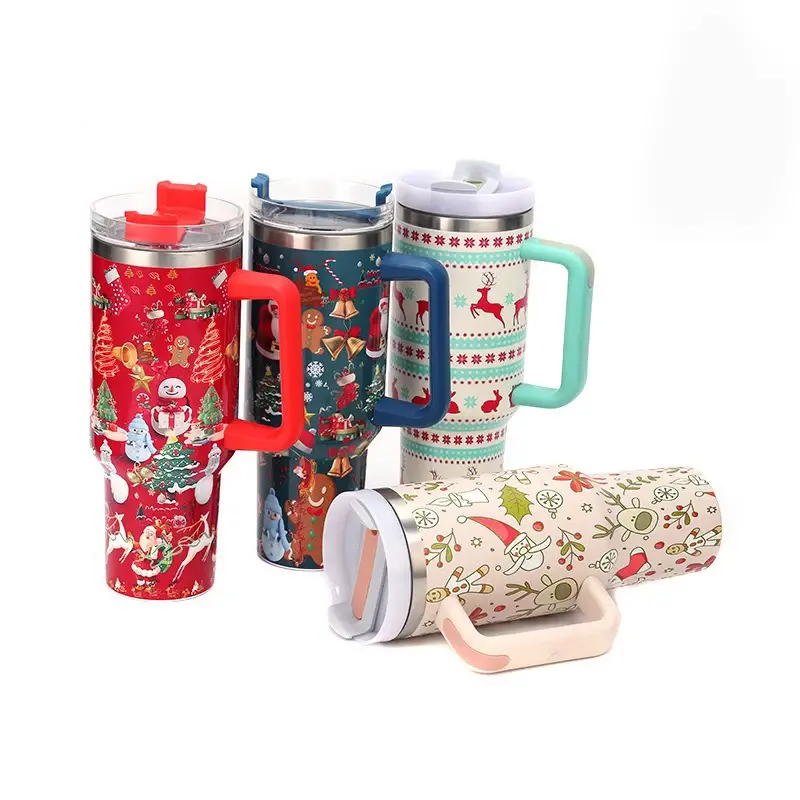 Christmas Stainless Steel Thermos Bottles 40oz Tumbler Cold Hot Drinks Insulated Water Bottle with Straw Car Cup Travel Mug