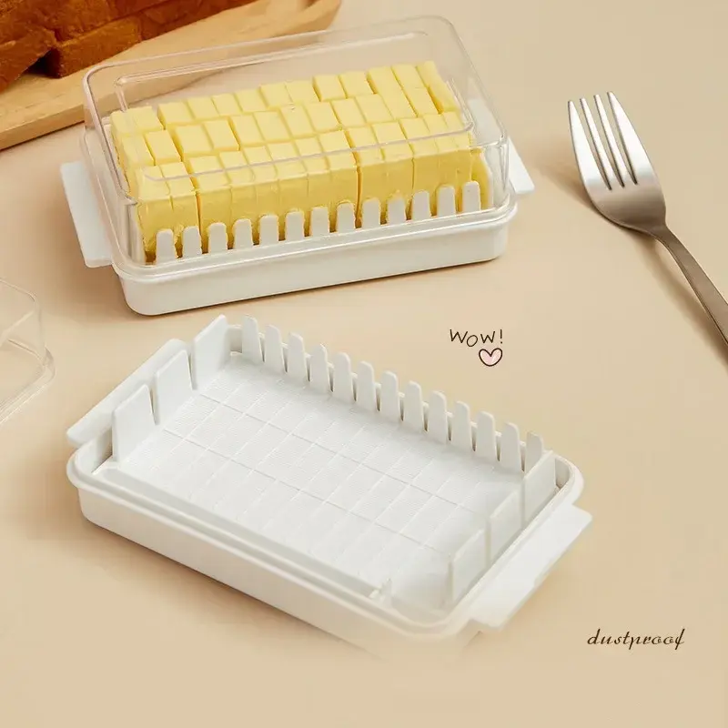 Butter Cutting Storage Box Crisper Box Cheese with Lid Double Side Handles for Convenient Storage Butter Knife Cutting Box
