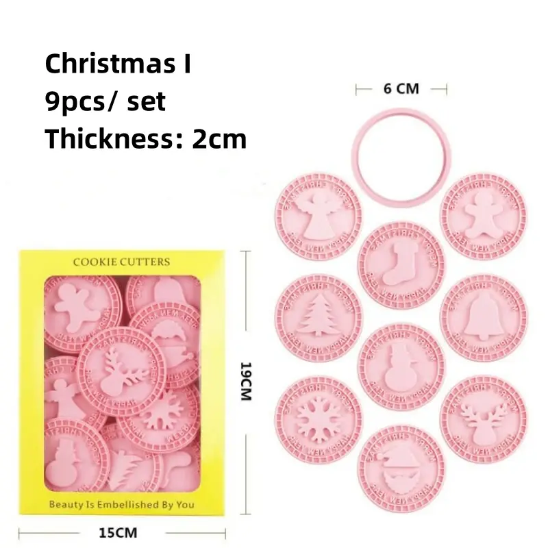 9PCS Christmas Cookie Molds 3D Santa Snowman Cookie Cutters Baking Molds Christmas Pattern Cookie Mould New Year Decoration Tool