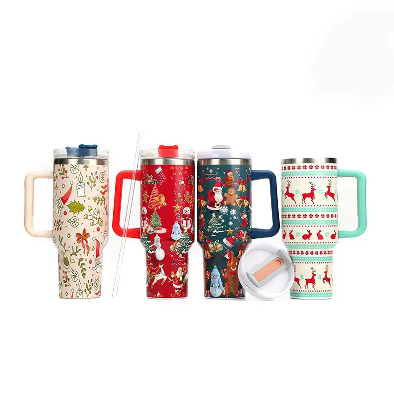 Christmas Stainless Steel Thermos Bottles 40oz Tumbler Cold Hot Drinks Insulated Water Bottle with Straw Car Cup Travel Mug