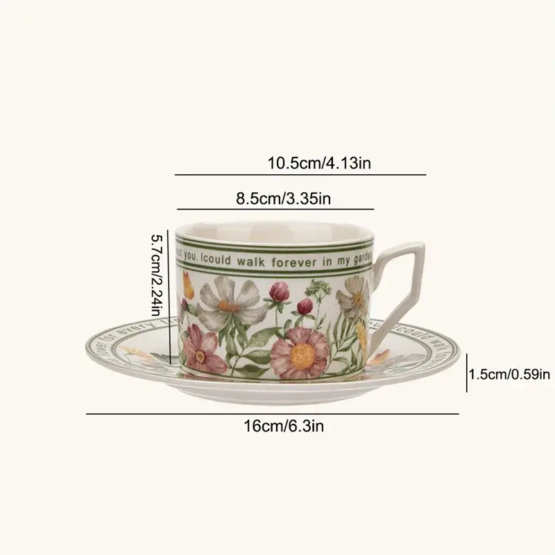 New French Retro Ceramic Mug 350ML Exquisite Flower Coffee Cup and Saucer Afternoon Camellia Tea cup Romantic Gift Water cup