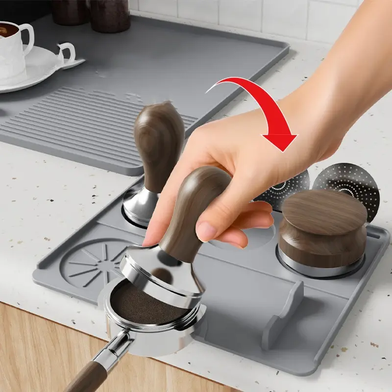 Silicone Coffee Tamping Pad Non Slip Coffee Machine Mat Tray Bar Drain Mat Coffee Powder Pad Espresso Tamp Station Mat for Cafe