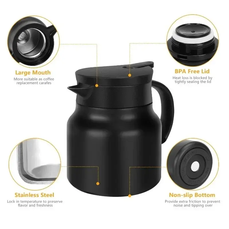 800ml Stainless Steel Teapot Leak-Proof Thermos Tea pot with Detachable Tea Filter Milk Coffee Insulation Teapot Thermos Jugs