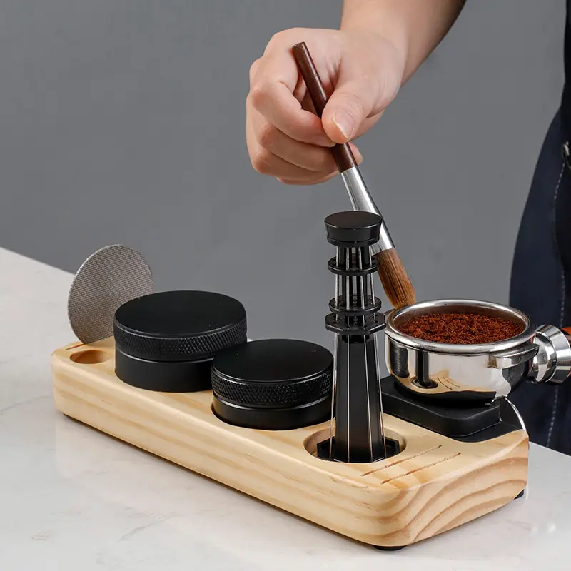 51-58mm Universal Coffee Tamper Mat Station Stand Portafilter Holder Support Base Rack Walnut Wood Coffee Lever Tools Organizer