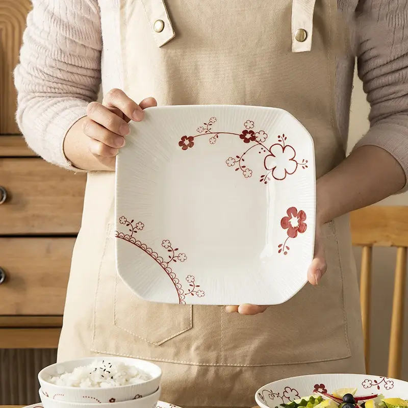 SHUNXIANG Ceramic Tableware Set Chinese Style Flower  Vintage Plates Bowls Dessert Dish Spaghetti Plate Kitchen Dinnerware