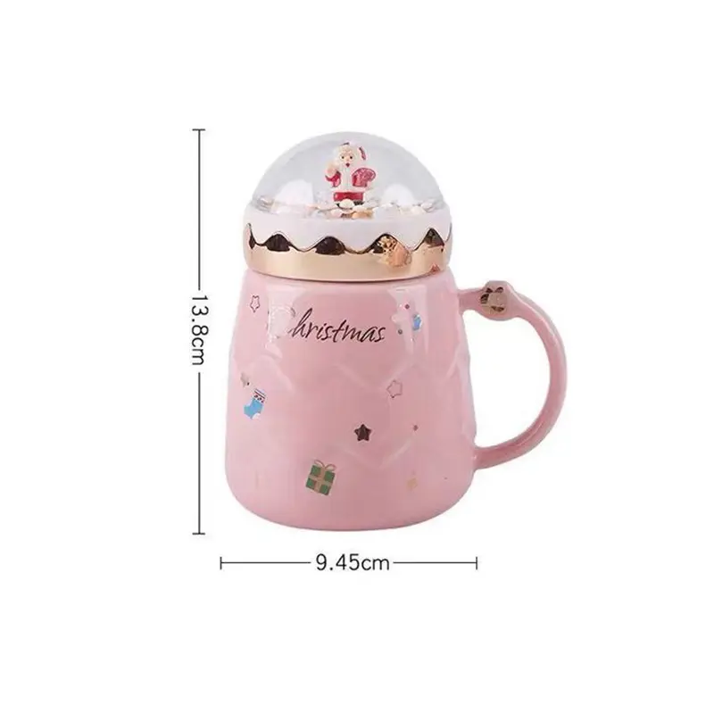 Christmas Cute Santa Claus Figurines Ceramic Cup Creative Snowball landscape Lid Mugs Xmas Gift Milk Coffee Cup For Office Home