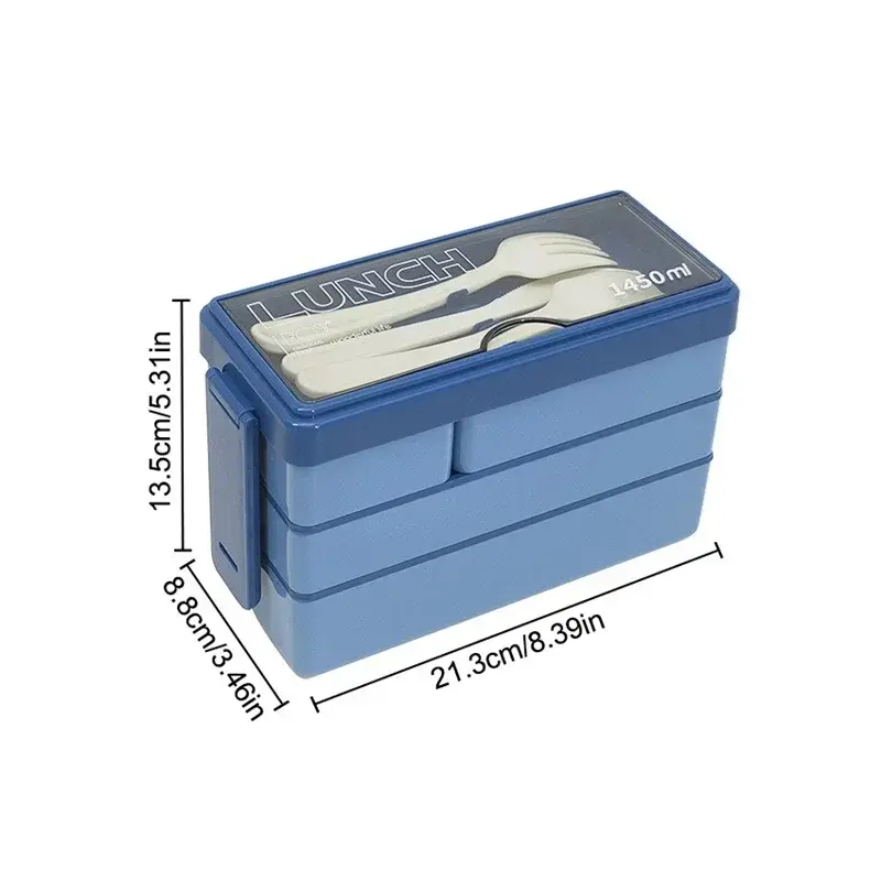 3 Layers Compartment Bento Boxes 1450ml Lunch Box For Adults Students Lunch Box With Fork Spoon Microwave Food Storage Container