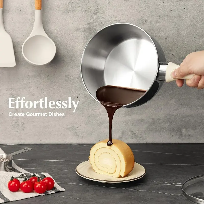 KOCH SYSTEME CS Stainless Steel Saucepan with Lid 1QT & 2QT & 3QT Milk Pot with Stay-cool Bakelite Handle Sauce Pot Induction