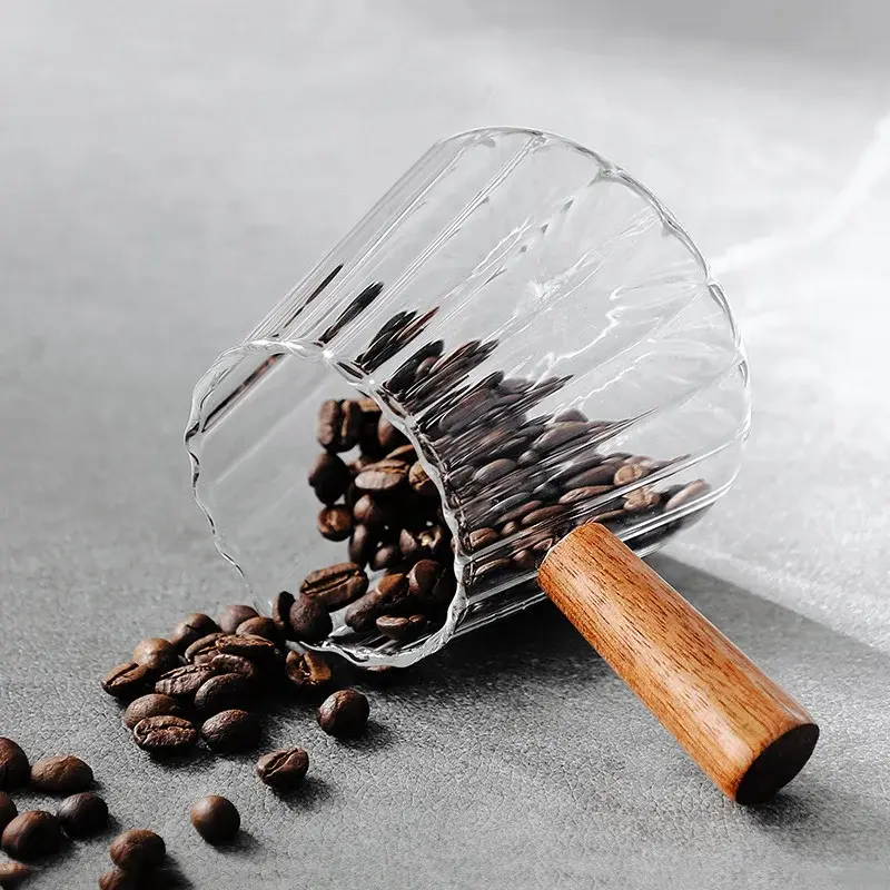 180ML Wood Handle Glass Espresso Measuring Cup Coffee Extraction Cup with scale High Temperature Resistance Milk Jug Measure Mug